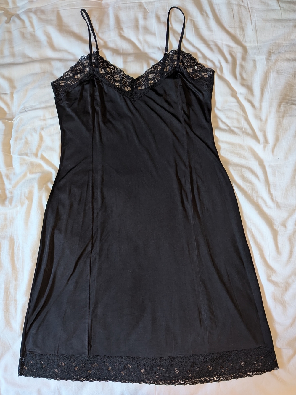 Black Lace-Trim Slip Dress